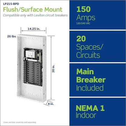 Leviton 20 Space, 20 Circuit Indoor Load Center with 150 Amp Main Circuit Breaker, LP215-BPD