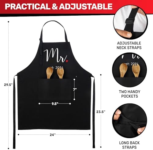 Prazoli Products Couples Aprons, Mr. & Mrs. Est: 2026 Black & White