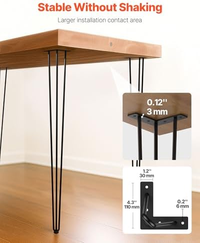 VEVOR Hairpin Table Legs 40" Black Set of 4 Desk Legs 880lbs Total Load Capacity Hairpin Desk Legs 3 Rods for Bench Desk Dining End Table Chairs Carbon Steel DIY Heavy Duty Furniture Legs