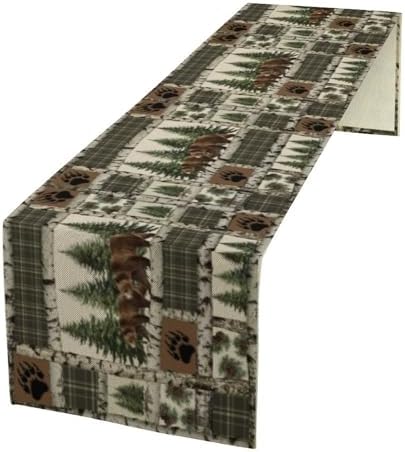 Rustic Cabin Moose Deer Bear Table Runner, Retro Bear Cottage Country Style Cabin Farmhouse Dinner Runner for Home Kitchen Dining Table Decoration 13x60inch