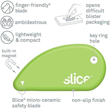Slice Micro Safety Cutter | Safe Ceramic Box Cutter Lasting 11x Longer than Metal | Keychain Box Opener | 2 Pack | Green
