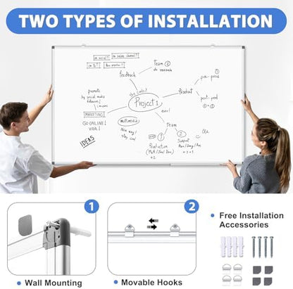 Double-Sided White Board Dry Erase Magnetic Whiteboard Wall 72x40, 2-Pack