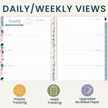 bloom daily planners 2027 Planner for Women (8.5" x 11") - Weekly & Monthly Calendar Year (January to December) Softcover Agenda Book Organizer with Stickers & Stencil - Confetti
