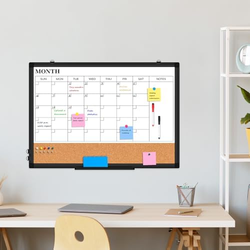 Calendar Whiteboard Dry Erase for Wall, 24" x 18" Month White Board Black