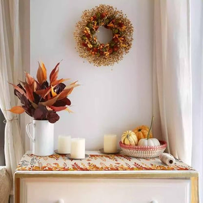 Fall Pumpkin Table Runner Dresser Scarf 13 x 60 Inch Harvest Orange Maple Leaves Table Runners Non-Slip Heat Resistant Kitchen Dining Table Decor for Autumn Thanksgiving Holidays Indoor Outdoor