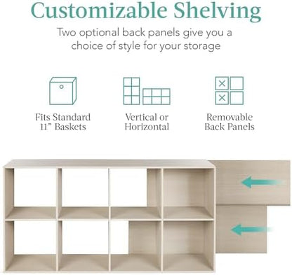 Best Choice Products 8-Cube Storage Organizer, 11in Shelf Opening, Bookcase, Display Shelf, Customizable w/ 3 Removable Back Panels – Whitewash