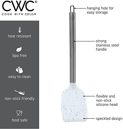 COOK WITH COLOR Silicone Cooking Utensils, Kitchen Utensil Set, Easy to Clean Silicone Kitchen Utensils, Cooking Utensils for Nonstick Cookware, Kitchen Gadgets Set, 5 Pieces, Speckled White
