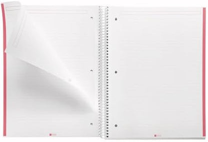 M MiquelRius Emotions Collection, Lined 1 Subject Notebook, 11" x 8.5", 80 Perforated Sheets, 3 Hole Punched, Coral Colored Cardboard Cover