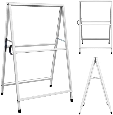 Pionites Heavy Duty Slide-in Folding A Frame Sign Sidewalk Sign 24x 36 Inch Steel Metal Double-Side Pavement sign Corrugated Plastic Poster (2, White, 24''X36''(Frame Only))