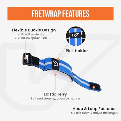Gruv Gear Fret Wrap & Guitar Mute, Fretwrap for Acoustic, Electric & Bass | String Dampener Recording, Tapping & Practice Accessory (1 Pack, Small Blue/White, Fits 4 String Bass, 6 String Guitar)