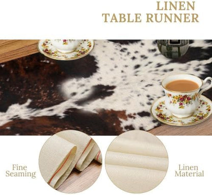 Cow Print Table Runner, Brown Cowhide Print Western Style Table Runner Country Farmhouse Cottage Cow Patten Table Decoration for Home Kitchen Dining, 13x90 in