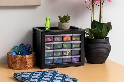 IRIS USA 16-Drawer Small Drawer Organizer, Garage Desk Storage, Black