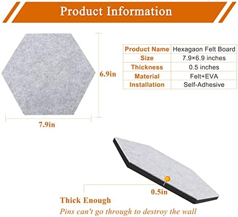8 Pcs Hexagon Felt Cork Bulletin Board Tiles, Self Adhesive DIY Bulletin Board Pin Board for Office School Home Wall Decor Memos Photos Display(Rose Red)