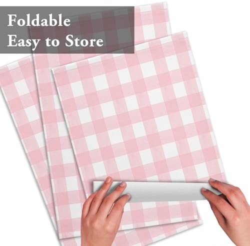 Christmas Placemat 1PC, Rustic Pink White Buffalo Check Plaid Pattern Heat Resistant Washable Table Place Mats Farmhouse Cotton Table Linens Party Holiday Decor for Kitchen Dining Outdoor Indoor