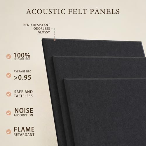 JBER Large Felt Bulletin Board 36" x 24", 6 Pack Felt Wall Tiles, Black