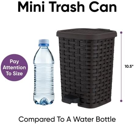 Superio Mini Trash Can with Foot Pedal Small Outdoor Garbage Can with Lid, 1.5 Gallon Plastic Waste Basket for Bathroom, Bedroom, Kitchen, Office, Patio (Wicker Brown 6 QT.), 8 Pack