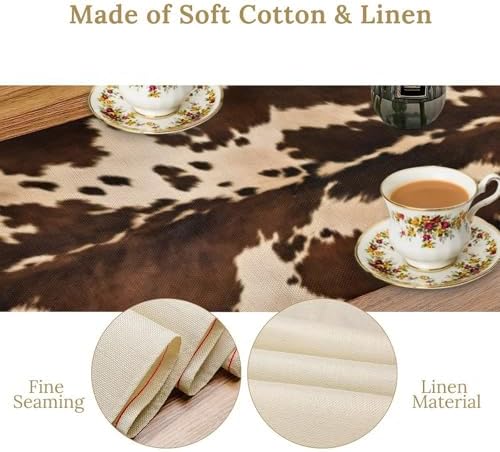 Cow Print Table Runner, Brown Cowhide Western Style Runner Country Farmhouse Cottage Patten Decoration for Home Kitchen Dining,13x90 Inch