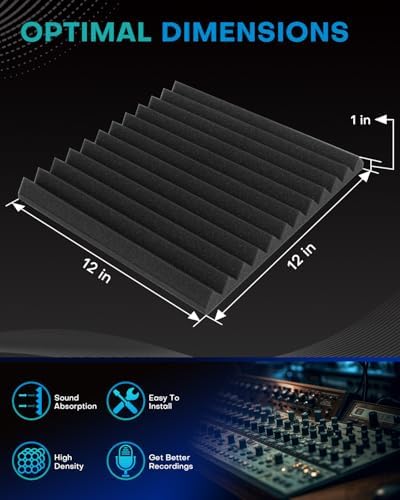 Knightsacoustic 96 Pack Sound Proof Foam Panels for Walls, 1 X 12 X 12 Inches Acoustic Foam Panels, High Density Acoustic Panels Sound Absorbing, Black Noise Cancelling Studio Wedges(NOT ADHESIVE)