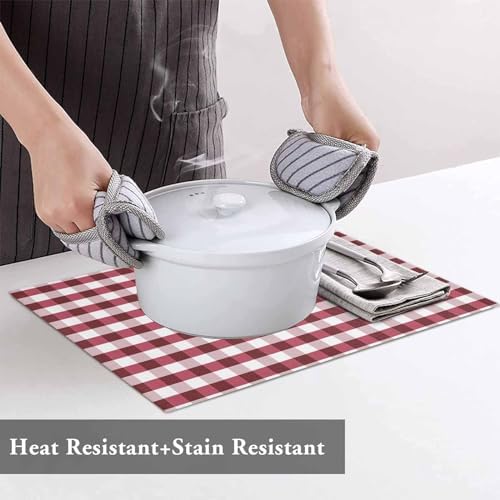 Christmas Placemat 1PC, Rustic Burgundy White Buffalo Check Plaid Pattern Heat Resistant Washable Table Place Mats Farmhouse Cotton Table Linens Party Holiday Decor for Kitchen Dining Outdoor Indoor