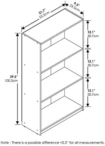 Furinno Basic 3-Tier Book Shelf with Open Shelves, Espresso