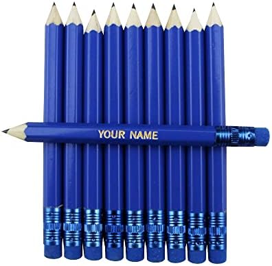 EZPENCILS & GIFTS - Golf Pencils Tipped with Eraser (1/2 a Pencil) - Sea Blue Colored Barrel - FREE-PERSONALIZATION - 2HB Black Lead - Custom Text - Non-Smear Eraser – Package of 60