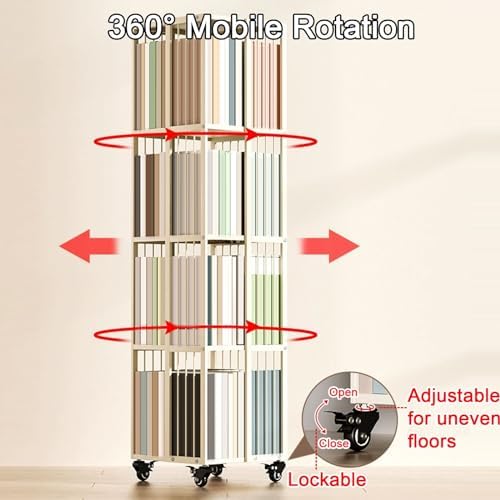 GAMAK Rotating Bookshelf with Brake Wheels Revolving Bookcase 360° Display 3-4tier Floor Standing Bookcase Used in Bedrooms Living Rooms Study Office (Size : Three)