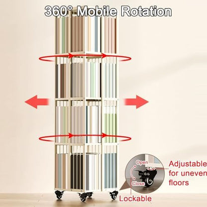 GAMAK Rotating Bookshelf with Brake Wheels Revolving Bookcase 360° Display 3-4tier Floor Standing Bookcase Used in Bedrooms Living Rooms Study Office (Size : Three)
