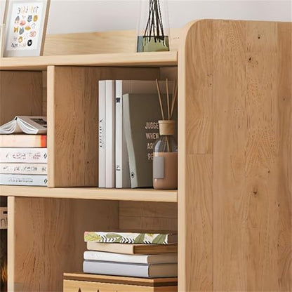 Unfinished Color Pine Book Rack 2/3/4-Tier Storage Solid Wood Cabinet, Pine Wood Storage Shelving Unit 8-Compartment Square Grid Cabinet Low Bookshelf Natural Finish 47.2"L x 9.4"W x 31.5"H
