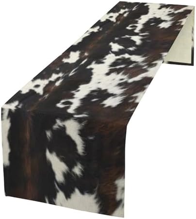 Cow Print Table Runner, Black White Cowhide Print Western Style Table Runner Country Farmhouse Cottage Cow Patten Table Decoration for Home Kitchen Dining, 13x108 Inch