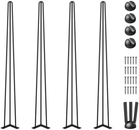 VEVOR Hairpin Table Legs 40" Black Set of 4 Desk Legs 880lbs Total Load Capacity Hairpin Desk Legs 3 Rods for Bench Desk Dining End Table Chairs Carbon Steel DIY Heavy Duty Furniture Legs