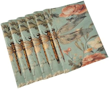 ALAZA Vintage Dragonfly Floral 1 PC Placemats Rectangle Table Mat for Dining Table Restaurant Kitchen Home Decor, 12" x 18"