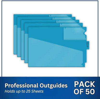 Doctor Stuff - Center Tab Vinyl Outguides, Diagonal Cut Front Pocket, Top Charge Out Slip Pocket, Plastic File Folder, Letter Size 9" x 13-1/4", Light Blue, 50/Box