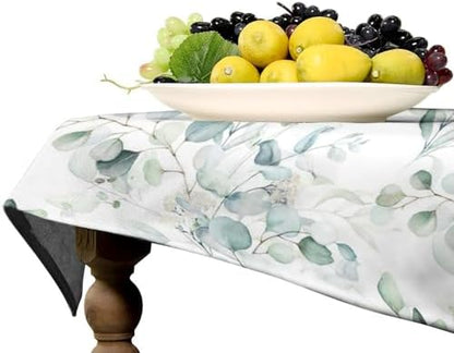 Green Eucalyptus Tablecloth, Watercolor Floral Spring Botanical Plants Herb Sage Print Table Cover for Home Kitchen Dining Table Party Camping Decor 60x120in