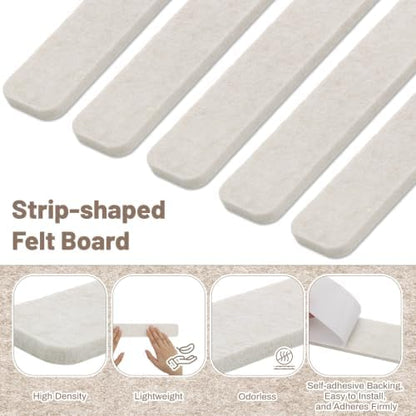 Thboxes 8 Pack Felt Bulletin Board Strips, 13x2 Inch Self Adhesive Felt Pin Boards with 50 Pushpins and 10 Wooden Clips Push Pins, Cork Board for Walls Home Office Decor(Oatmeal)