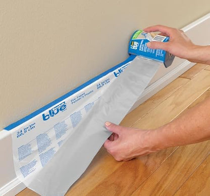 ScotchBlue Pre Plastic Painters Tape with Bladed Dispenser, 24 in x 30yd, Tape & Masking Film Combined, Static Cling to Stay in One Place, No Residue Masking Tape (PTD2093EL-24-S) | (Pack of 6)