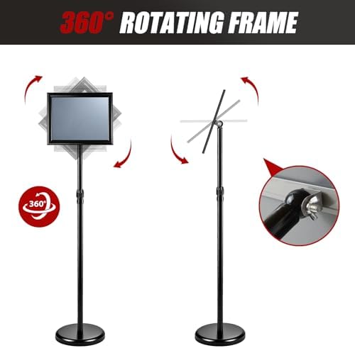 6Pack Sign Holder Stand-8.5x11 inch，Adjustable Sign Stands For Display，Heavy Duty Floor Standing Sign Holder Stand Aluminum for Retail Store，Museum，Volunteer Cctivities（Black）