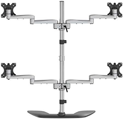 StarTech.com Desktop Quad Monitor Stand - Ergonomic VESA 4 Monitor Arm (2x2) up to 32" (17.6lb/8kg) - Free Standing Articulating Universal Pole Mount - Height Adjustable/Tilt/Swivel/Rotate (ARMQUADSS)