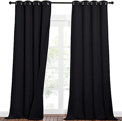 NICETOWN Neighbors Noise, Light & Thermal Blocking Blackout Curtains for Theater, Studio, Room Dividers Curtains, Thick & Heavy-Duty Drapes for Necessary Privacy (52" Wide x 102" Long, Black, 2 PCs)