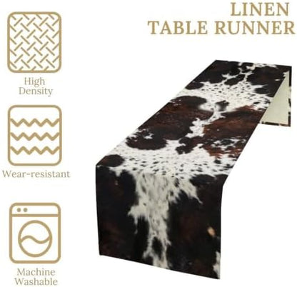 Cow Print Table Runner, Brown Cowhide Print Western Style Table Runner Country Farmhouse Cottage Cow Patten Table Decoration for Home Kitchen Dining, 13x120 in