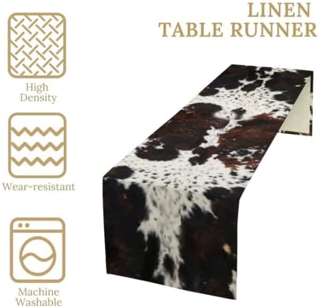 Cow Print Table Runner, Brown Cowhide Print Western Style Table Runner Country Farmhouse Cottage Cow Patten Table Decoration for Home Kitchen Dining, 13x108 in