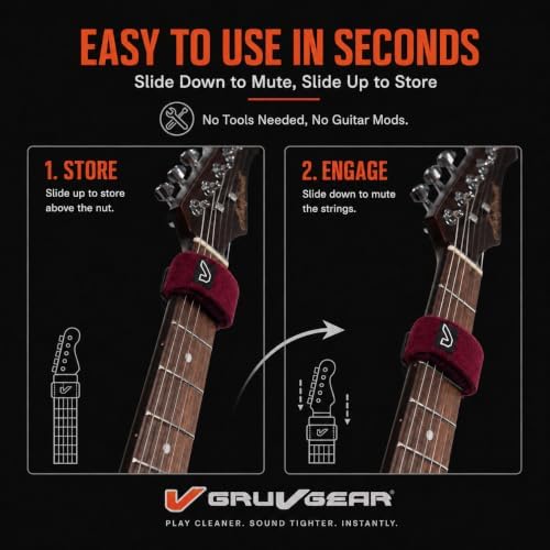 Gruv Gear Fret Wrap & Guitar Mute, Fretwrap for Acoustic, Electric & Bass | String Dampener Recording, Tapping & Practice Accessory (1 Pack, Small Burgundy, Fits 4 String Bass, 6 String Guitar)
