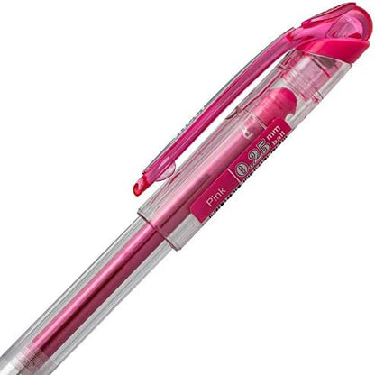 Pentel Arts Slicci 0.25 mm Extra Fine Gel Pen, Pink Ink, Box of 12 (BG202-P1)