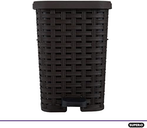 Superio Mini Trash Can with Foot Pedal Small Outdoor Garbage Can with Lid, 1.5 Gallon Plastic Waste Basket for Bathroom, Bedroom, Kitchen, Office, Patio (Wicker Brown 6 QT.), 6 Pack