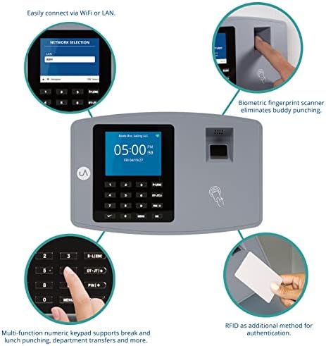 uAttend JL2500 Biometric Fingerprint Time Clock System for Small Business with WiFi and Cloud-Based Employee Timecards