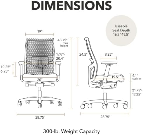HON Ignition 2.0 ReActiv Ergonomic Office Chair, Lumbar Support, Graphite