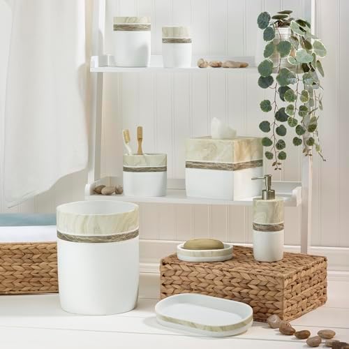 IZOD – Vanity Accessory Set, Hand-Painted Resin with Marble Look Color-Block Design, Decorative Lotion Pump, Vanity Tray & Covered Jar (Tidal)