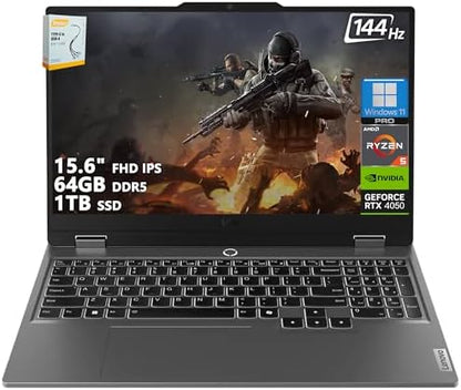 Lenovo LOQ Gaming Laptop | 15.6" FHD IPS 144Hz (100% sRGB G-SYNC) | AMD Ryzen 5 7235HS | 64GB DDR5 1TB SSD | NVIDIA GeForce RTX 4050 6GB | Backlit Wi-Fi 6 Privacy Camera Win11 Pro w/DLCA Accessory