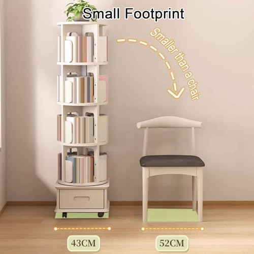 GAMAK Small Bookshelf with Storage for Kids 2-4 Tier Rotating Bookshelf with Brake Wheels 360° Display Wood Book Shelf Organizer for Bedroom Living Room Study Room (Size : Two)
