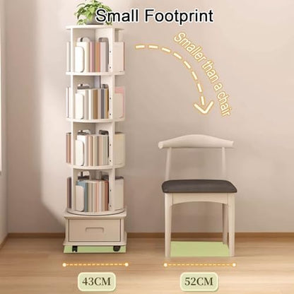 GAMAK Small Bookshelf with Storage for Kids 2-4 Tier Rotating Bookshelf with Brake Wheels 360° Display Wood Book Shelf Organizer for Bedroom Living Room Study Room (Size : Two)