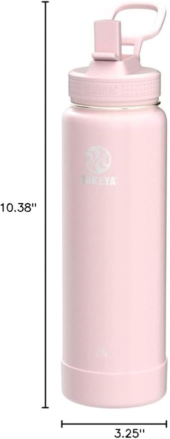 Takeya Actives 24 oz Water Bottle with Straw Lid - Double Wall Stainless Steel Insulation - Dishwasher Safe & BPA-Free - Removable Bumper - Blush